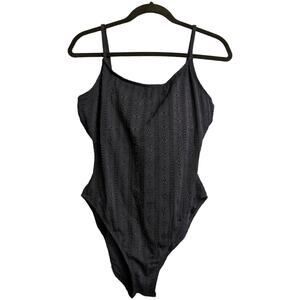 Andie Amalfi One Piece Navy Blue Eyelet Scoop Neck Adjustable Straps Swim L New